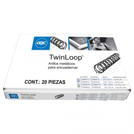 GUSANO DE ARILLO METALICO GBC DE 5/8 PULGADA PASO 2:1 HASTA 106 A 125 HOJAS COLOR NEGRO 1 PAQUETE CON 20 PIEZAS - Envío Gratuito