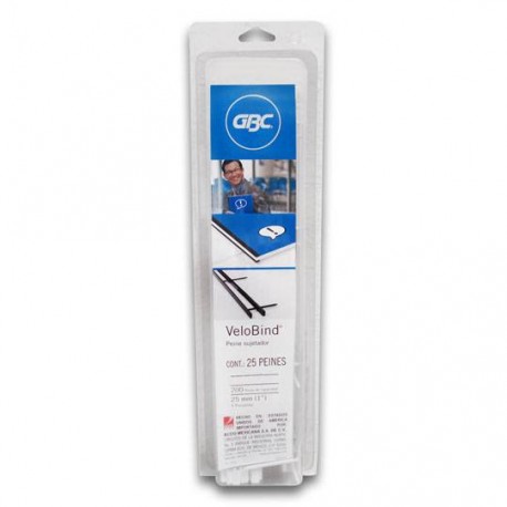 PEINE GBC DE 1 PULGADA PASO HASTA 200 HOJAS COLOR NEGRO 1 PAQUETE CON 25 PIEZAS - Envío Gratuito