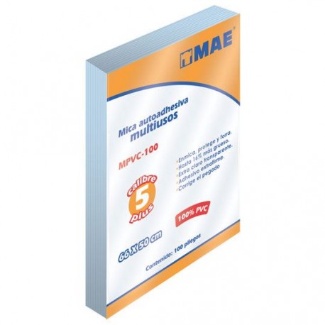 MICA AUTOADHERIBLE TAMAÑO 50 X 66 CM MAE MPVC-100 FORMA FLEXIBLE 75 MICRONES 1 PAQUETE CON 100 PIEZAS - Envío Gratuito