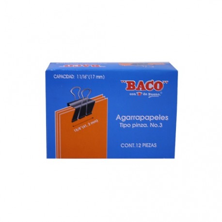 SUJETADOCUMENTOS CHICO DE 17 MM BACO CAPACIDAD HASTA 54 HOJAS 1 CAJA CON 12 PIEZAS - Envío Gratuito