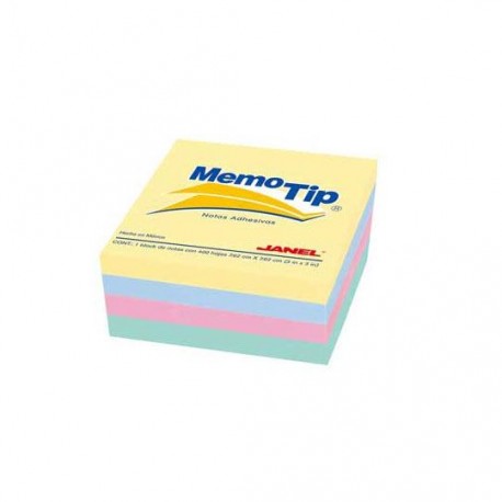 NOTA ADHESIVA REMOVIBLE JANEL MEMOTIP COLORES PASTEL FORMA CUADRADA 400 HOJAS - Envío Gratuito