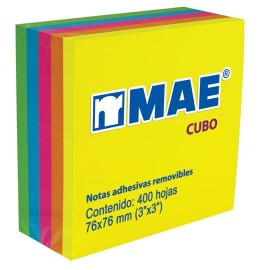 NOTA ADHESIVA REMOVIBLE MAE SP21012 COLORES NEON FORMA CUADRADA 400 HOJAS - Envío Gratuito