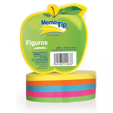 NOTA ADHESIVA REMOVIBLE JANEL MEMOTIP COLORES NEON FORMA DE MANZANA 250 HOJAS - Envío Gratuito