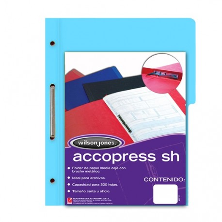 FOLDER DE PAPEL TAMAÑO OFICIO ACCO ACCOPRESS P4564 TIPO CARPETA COLOR AZUL CLARO 1 PQ C/10 PZS - Envío Gratuito