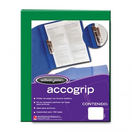 FOLDER DE PAPEL TAMAÑO CARTA ACCO ACCOGRIP P4781 TIPO CARPETA COLOR VERDE OSCURO 1 PQ C/4 PZS - Envío Gratuito