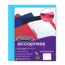 FOLDER DE PAPEL TAMAÑO CARTA ACCO ACCOPRESS P0925 TIPO CARPETA COLOR AZUL CLARO 1 PQ C/10 PZS - Envío Gratuito