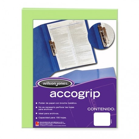 FOLDER DE PAPEL TAMAÑO CARTA ACCO ACCOGRIP P0966 TIPO CARPETA COLOR VERDE CLARO 1 PQ C/4 PZS - Envío Gratuito