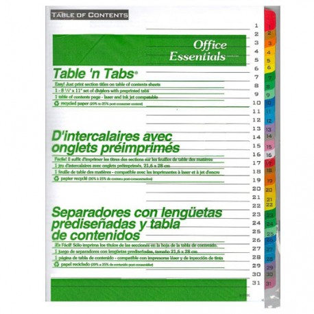 SEPARADOR OFFICE ESSENTIAL 11681 TAMAÑO CARTA CON 31 DIVISIONES DE PAPEL CON CEJAS MULTICOLOR 1 JUEGO - Envío Gratuito