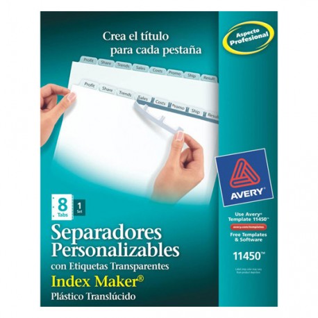 SEPARADOR AVERY 11450 TAMAÑO CARTA CON 8 DIVISIONES DE PLASTICO TRASLUCIDO CON CEJAS TRASPARENTES 1 JUEGO - Envío Gratuito