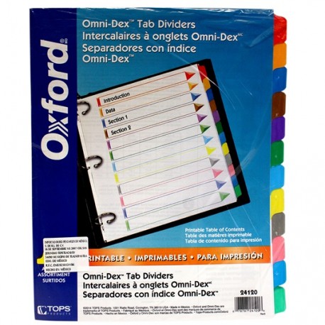 SEPARADOR OXFORD 24120 TAMAÑO CARTA CON 12 DIVISIONES DE PAPEL CON CEJAS MULTICOLOR 1 JUEGO - Envío Gratuito
