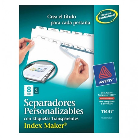 SEPARADOR AVERY 11437 TAMAÑO CARTA CON 8 DIVISIONES DE PAPEL CON CEJAS BLANCAS 5 JUEGOS - Envío Gratuito