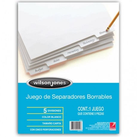 SEPARADOR WILSON JONES P0154 TAMAÑO CARTA CON 5 DIVISIONES DE PAPEL CON CEJAS PLASTIFICADAS 1 JUEGO - Envío Gratuito
