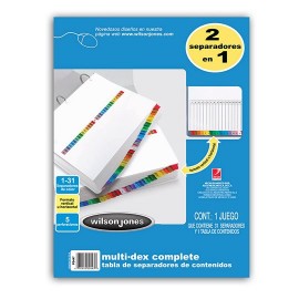 SEPARADOR WILSON JONES P0447 TAMAÑO CARTA CON 31 DIVISIONES DE PAPEL CON CEJAS MULTICOLOR 1 JUEGO - Envío Gratuito