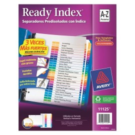 SEPARADOR AVERY 11125 TAMAÑO CARTA CON ALFABETICO A-Z DE PAPEL CON CEJAS MULTICOLOR 1 JUEGO - Envío Gratuito