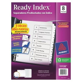 SEPARADOR AVERY 11132 TAMAÑO CARTA CON 8 DIVISIONES DE PAPEL CON CEJAS BLANCAS 1 JUEGO - Envío Gratuito