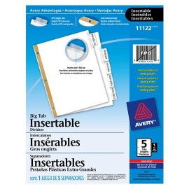 SEPARADOR AVERY 11122 TAMAÑO CARTA CON 5 DIVISIONES DE PAPEL CON CEJAS PLASTIFICADAS 1 JUEGO - Envío Gratuito