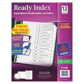 SEPARADOR AVERY 11140 TAMAÑO CARTA CON 12 DIVISIONES DE PAPEL CON CEJAS BLANCAS 1 JUEGO - Envío Gratuito