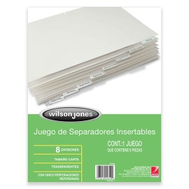 SEPARADOR WILSON JONES P0500 TAMAÑO CARTA CON 8 DIVISIONES DE PAPEL CON CEJAS TRANSPARENTES 1 JUEGO - Envío Gratuito