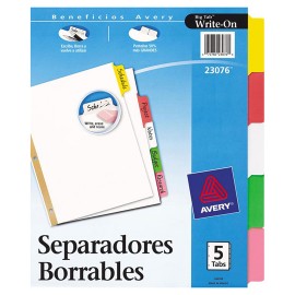 SEPARADOR AVERY 23076 TAMAÑO CARTA CON 5 DIVISIONES DE PLASTICO CON CEJAS BLANCAS 1 JUEGO - Envío Gratuito