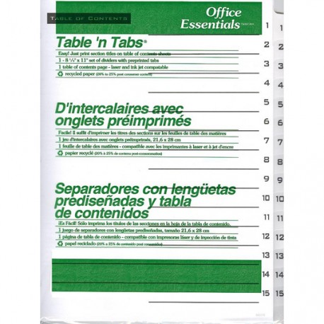 SEPARADOR OFFICE ESSENTIAL 11674 TAMAÑO CARTA CON 15 DIVISIONES DE PAPEL CON CEJAS BLANCAS 1 JUEGO - Envío Gratuito