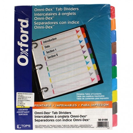 SEPARADOR OXFORD 200100 TAMAÑO CARTA CON 10 DIVISIONES DE PAPEL CON CEJAS MULTICOLOR 1 JUEGO - Envío Gratuito