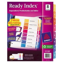 SEPARADOR AVERY 11133 TAMAÑO CARTA CON 8 DIVISIONES DE PAPEL CON CEJAS MULTICOLOR 1 JUEGO - Envío Gratuito
