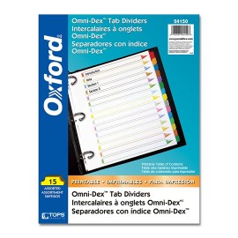SEPARADOR OXFORD 24150 TAMAÑO CARTA CON 15 DIVISIONES DE PAPEL CON CEJAS MULTICOLOR 1 JUEGO - Envío Gratuito