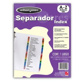 SEPARADOR WILSON JONES P1367 TAMAÑO CARTA CON ALFABETICO A-Z DE PAPEL CON CEJAS MULTICOLOR 1 JUEGO - Envío Gratuito