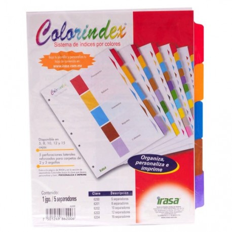 Seperadores Colorindex 5 divisiones - Envío Gratuito