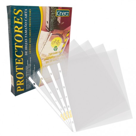 PROTECTOR DE HOJAS KINERA TAMAÑO CARTA TRASLUCIDO 1 PAQUETE CON 100 PZAS - Envío Gratuito