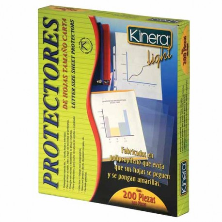 PROTECTOR DE HOJAS KINERA TAMAÑO CARTA TRASLUCIDO 1 PAQUETE CON 200 PZAS - Envío Gratuito