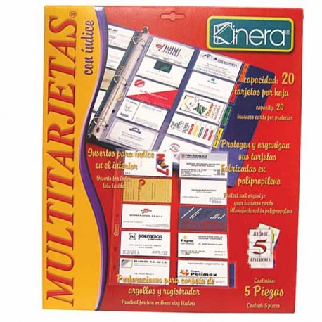 PROTECTOR DE TARJETAS DE PRESENTACION KINERA TAMAÑO CARTA TRASLUCIDO DE POLIPROPILENO PARA 20 TARJETAS - Envío Gratuito