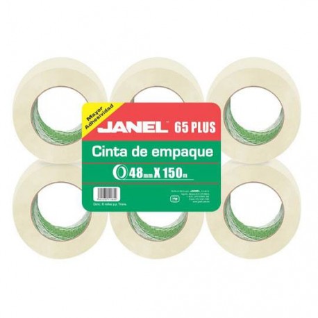 CINTA ADHESIVA DE EMPAQUE TRANSPARENTE JANEL 65 DE 48 MM X 150 M BLISTER CON 6 PZAS - Envío Gratuito