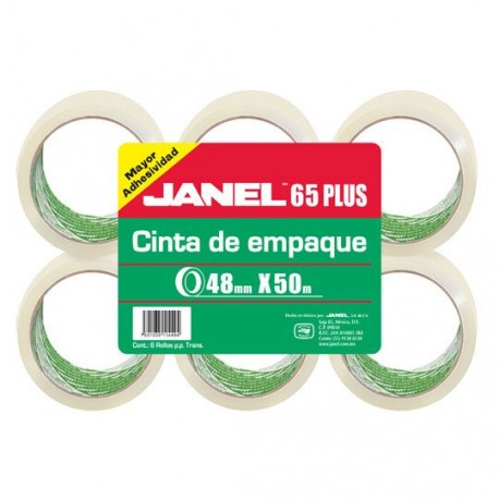CINTA ADHESIVA DE EMPAQUE TRANSPARENTE JANEL 65 DE 48 MM X 50 M BLISTER CON 6 PZAS - Envío Gratuito