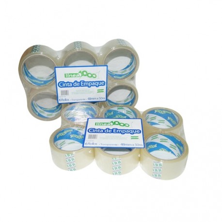 CINTA ADHESIVA DE EMPAQUE TRANSPARENTE DEVEK 1000 DE 48 MM X 50 M BLISTER CON 6 PZAS - Envío Gratuito