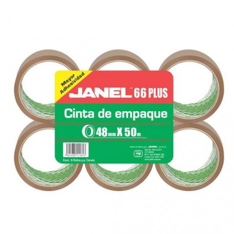 CINTA ADHESIVA DE EMPAQUE CANELA JANEL 66 DE 48 MM X 50 M BLISTER CON 6 PZAS - Envío Gratuito
