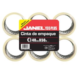 CINTA ADHESIVA DE EMPAQUE TRANSPARENTE JANEL 155 DE 48 MM X 50 M BLISTER CON 6 PZAS - Envío Gratuito