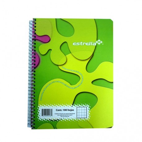 CUADERNO FORMA FRANCESA CUADRO CHICO ESTRELLA DE 100 HOJAS PASTA CARTONCILLO TIPO ESPIRAL 1 PIEZA - Envío Gratuito