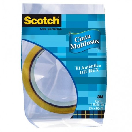 CINTA ADHESIVA DE POLIPROPILENO SCOTCH BOPP TRANSPARENTE DE 24 MM X 65 M 1 PZA - Envío Gratuito