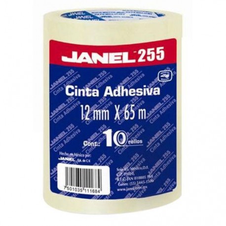CINTA ADHESIVA CORTE FACIL JANEL 255 TRANSPARENTE DE 12 MM X 65 M BLISTER CON 10 PZAS - Envío Gratuito