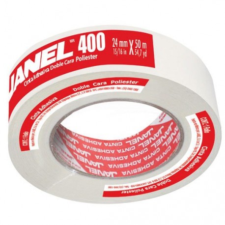 CINTA ADHESIVA DOBLE CAPA DE POLIESTER JANEL 400 COLOR BLANCO DE 24 MM X 50 M 1 PZA - Envío Gratuito