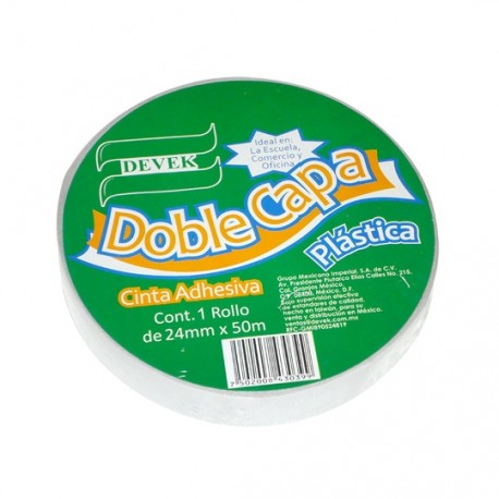 CINTA ADHESIVA DOBLE CAPA DE POLIPROPILENO DEVEK PDC100 COLOR TRANSPARENTE DE 24 MM X 50 M 1 PZA - Envío Gratuito