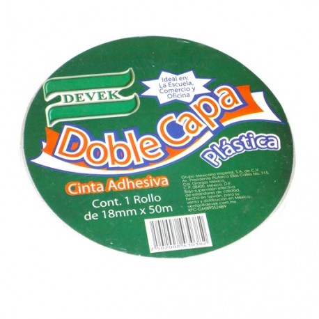 CINTA ADHESIVA DOBLE CAPA DE POLIPROPILENO DEVEK PDC103 COLOR TRANSPARENTE DE 18 MM X 50 M 1 PZA - Envío Gratuito