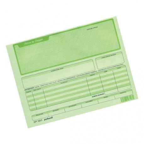 POLIZA DE CHEQUE PC FORM CP-1011 TAMAÑO ½ OFICIO ORIGINAL Y COPIA 1 BLOCK CON 25 JUEGOS - Envío Gratuito