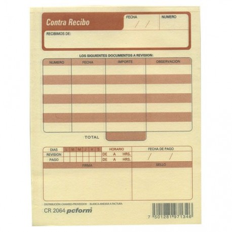 CONTRARECIBO PC FORM CR-2064 TAMAÑO ¼ CARTA 4 BLOCK CON 50 HOJAS - Envío Gratuito