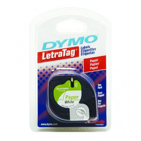 CINTA PARA ROTULADOR DYMO LETRATAG COLOR NEGRO SOBRE COLOR BLANCO TAMAÑO 12MM X 4M - Envío Gratuito