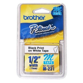 CINTA PARA ROTULADOR NEGRO SOBRE COLOR BLANCO BROTHER TAMAÑO 12MM - Envío Gratuito