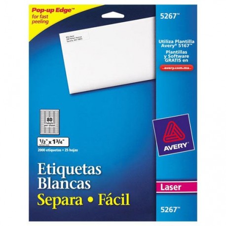 ETIQUETAS SEPARA FACIL BLANCAS AVERY 5267 DE 1.3X4.5 CM 1 PAQUETE - Envío Gratuito