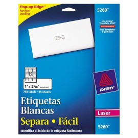 ETIQUETAS SEPARA FACIL BLANCAS AVERY 5260 DE 2.5X6.7 CM 1 PAQUETE - Envío Gratuito