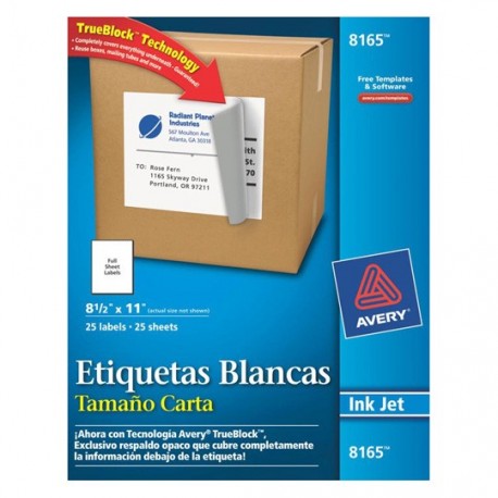 ETIQUETAS TAMAÑO CARTA BLANCAS AVERY 8165 DE 21.6X27.9 CM 1 PAQUETE - Envío Gratuito